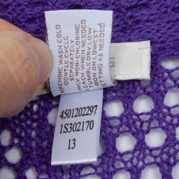 Chicos Womens Open Knit Linen Blend Long Cardigan Size 0 S Purple 3/4 Sleeve - Picture 5 of 7